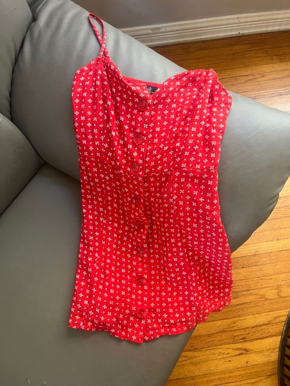 Volcom Red Floral Button-Front Mini Dress
